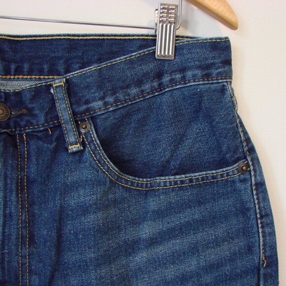 Levi's 505 Denim Jean Shorts Jorts Dark Wash Bermuda Size 34 - Picture 5 of 12